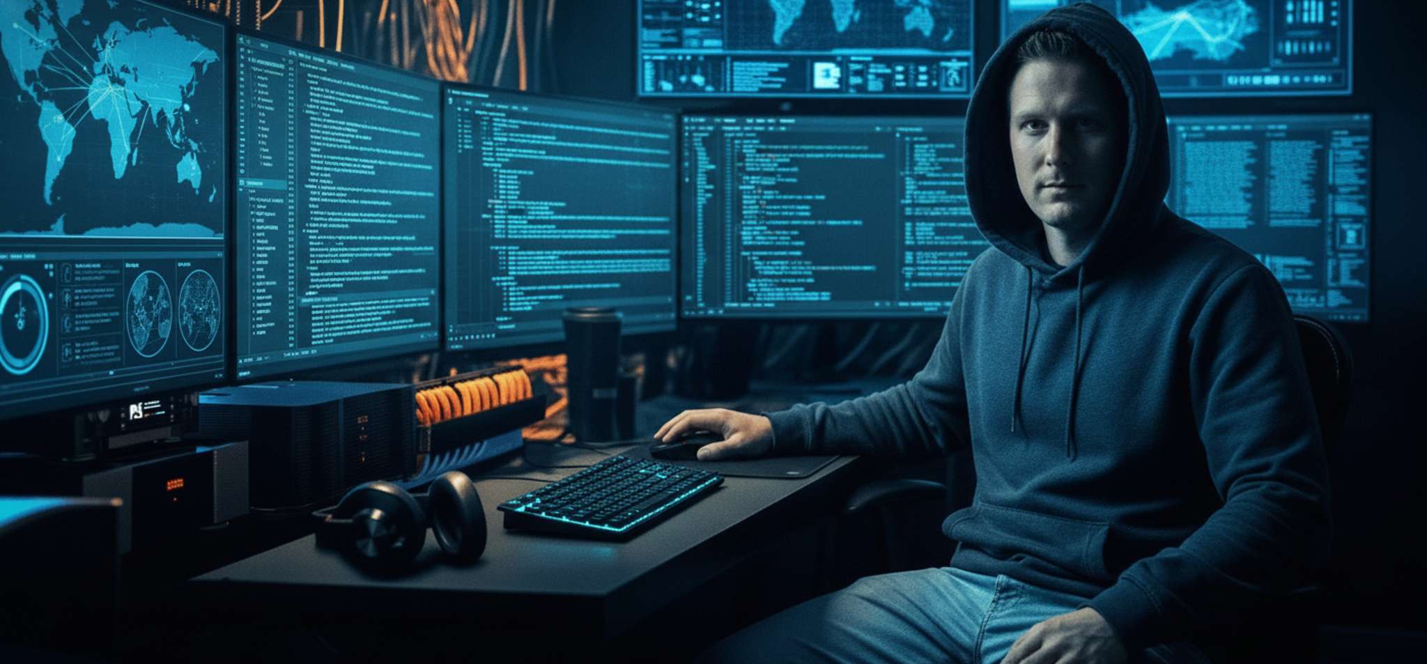 Porträtt av Jocke Rönnholm framför sin dator
